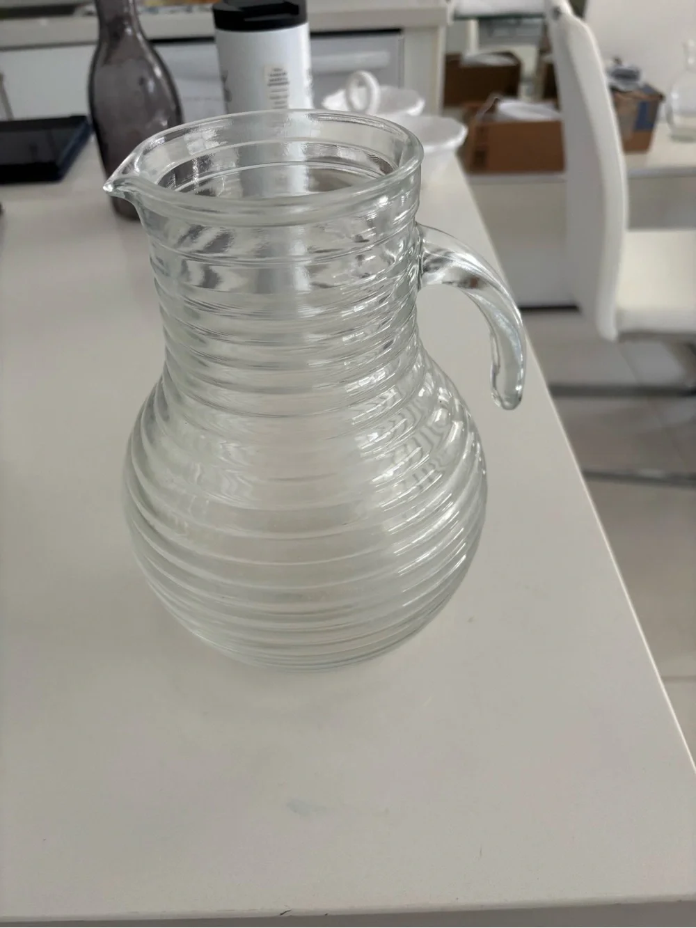 Clear Ribbed Glass Pitcher with Handle - Picture 1 of 4